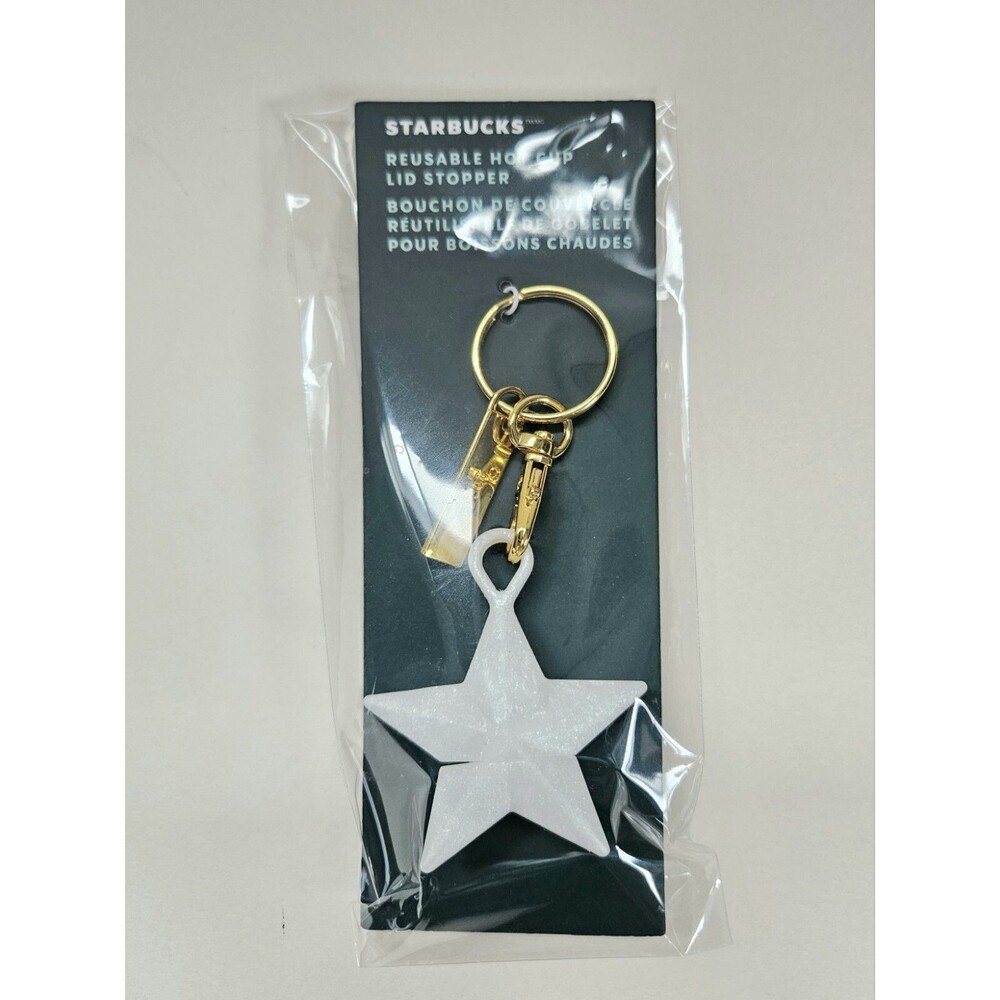 Starbucks 2024 Holiday White Christmas Star Reusable Hot Cup Stopper Keychain